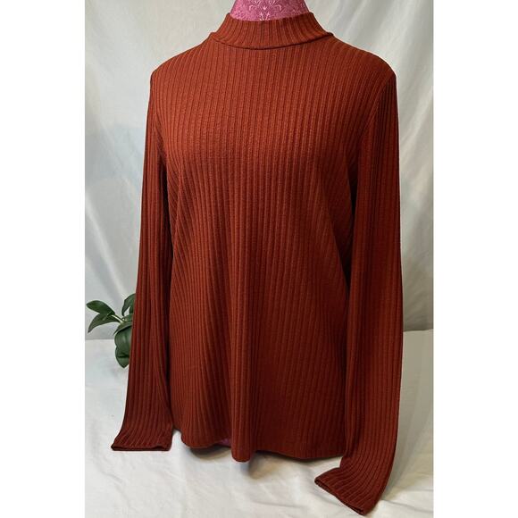 Liverpool LA Women's Mock Neck Ribbed Knit‎ Blouse Color Cinnamon Size XL - Picture 3 of 7
